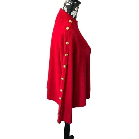 TUCKERNUCK Red Monroe Cashmere Sweater w/Gold Button Accents, EUC - Picture 2 of 7